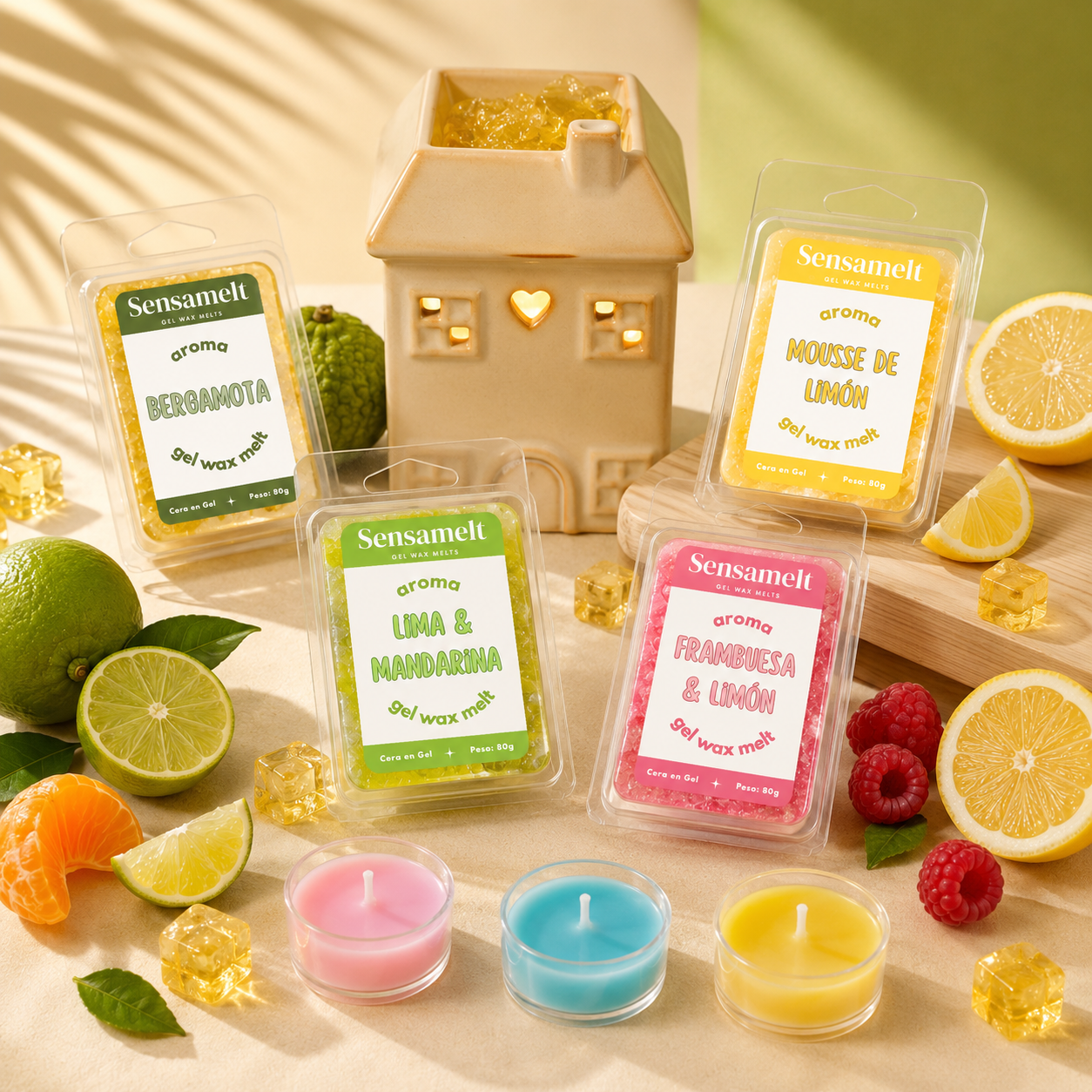 Pack Envie d'Agrumes (4 wax melts + brûleur + bougies chauffe-plat)